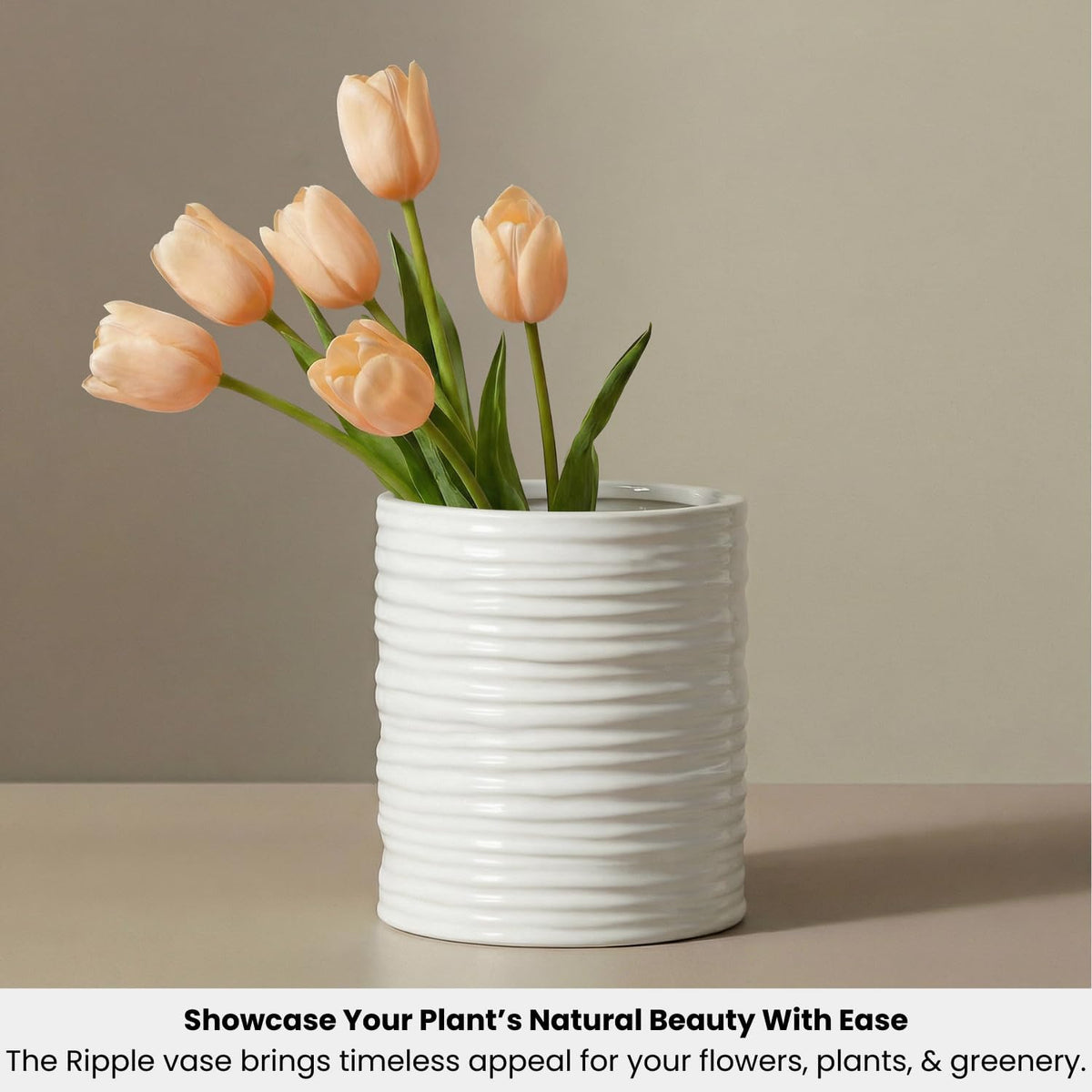 Ripple 6" Plant Pot for Houseplants & Ceramic Planter for 5 Inch Nursery Pots - Handmade round Vase & White Vase for Flowers, White Ceramic Vases for Home Decor Decorative Pot for Plants