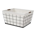 60L Rectangular Steel Wire Laundry Basket with Removable Cotton-Blend Liner, Black & Natural