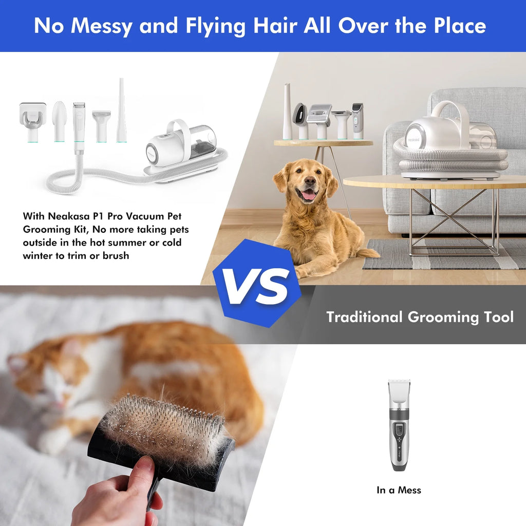 Neabot P1 Pro Dog Grooming Kit with Vacuum, 5-In-1 Low-Noise Pet Clippers, Deshedding Brush