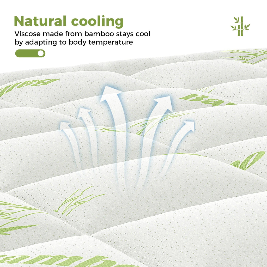 JHK Bamboo Fiber Soft Mattress Topper with Deep Pockets 400G Thick Mattress for Back Pain Relief Breathable Cooling Material