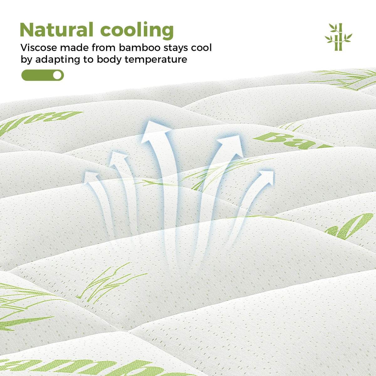 JHK Bamboo Fiber Soft Mattress Topper with Deep Pockets 400G Thick Mattress for Back Pain Relief Breathable Cooling Material