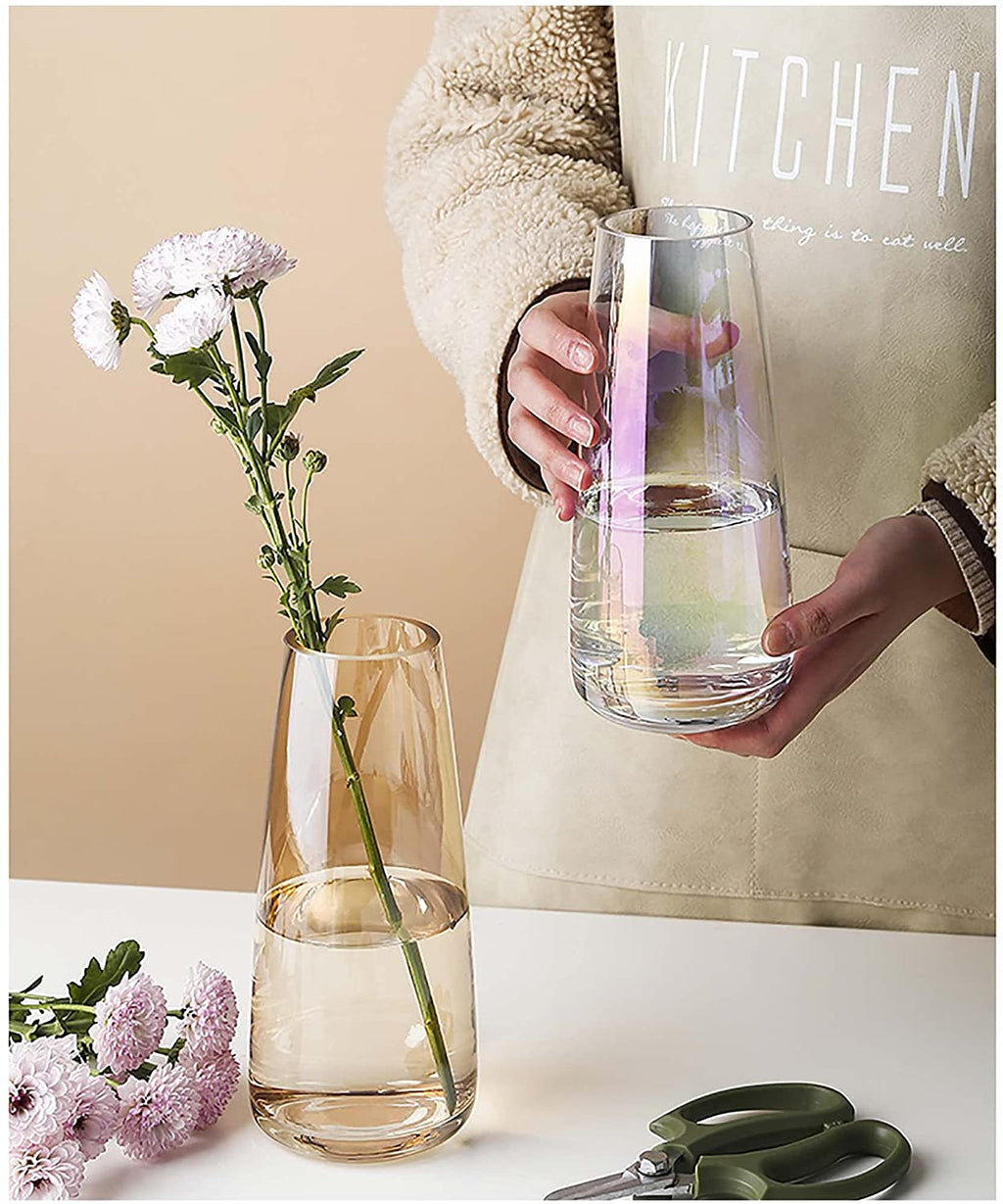 Modern Glass Vase, 8.7''H Decor Flower Vases, Crystal Amber