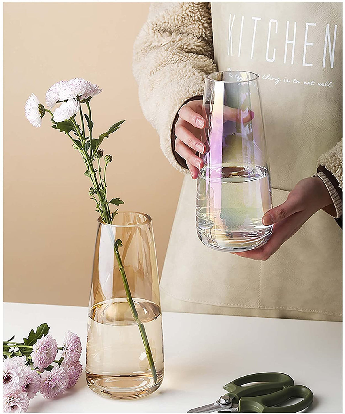 Modern Glass Vase, 8.7''H Decor Flower Vases, Crystal Amber