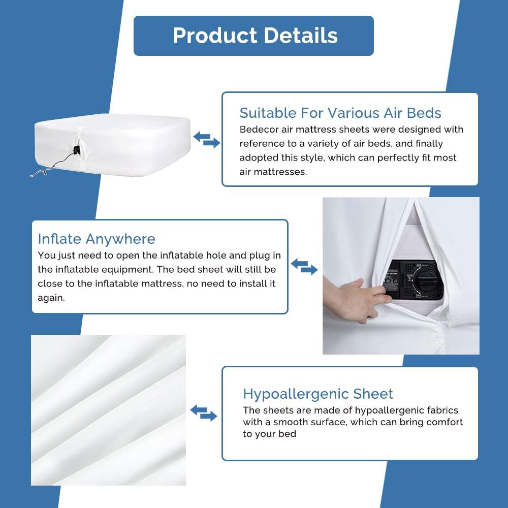 Fitted Sheet for Air Mattress, Easy Inflate, Twin XL, White