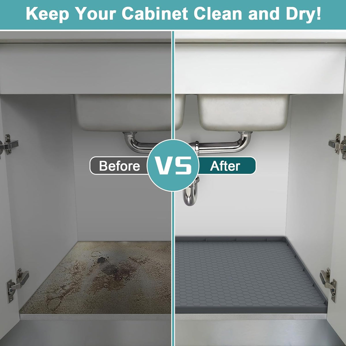 Waterproof under Sink Mat, 28" X 19" Silicone under Sink Mats Gray