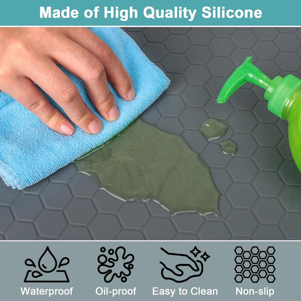 Waterproof under Sink Mat, 28" X 19" Silicone under Sink Mats Gray