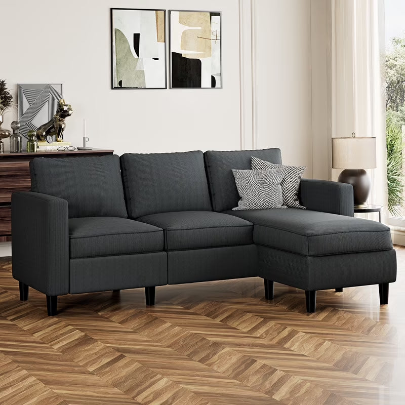 73.6" Convertible Sectional Sofa Couch, L-Shaped 3-Seat Sofa Couch with Reversible Chaise for Small Space,Dark Gray